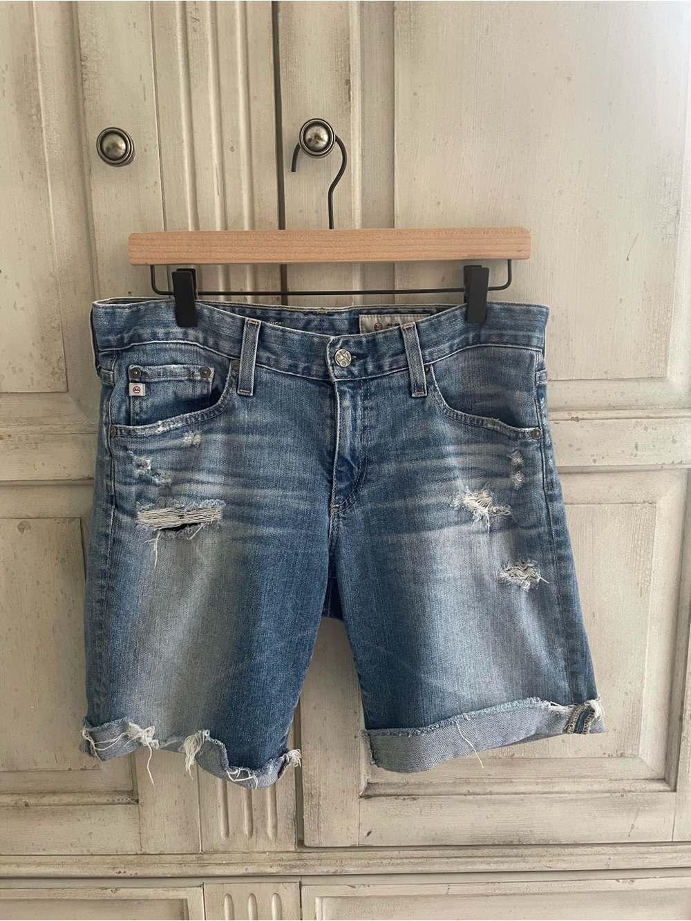 AG Adriano Goldschmied Nikki Short Light Blue Distressed Rolled Cuff Jean Shorts - Picture 7 of 14